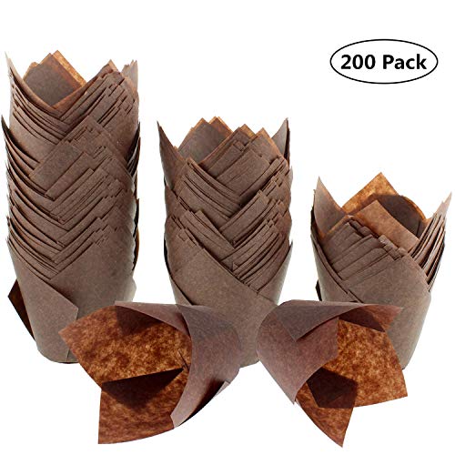 Moldes para cupcakes con tulipán, 200 unidades Marrón chocolate.