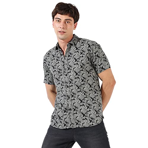 Image of CAHOOT Men's Button Up Shirt for Casual Wear | Regular Fit | Poly Lycra Shirt Crafted with Short Sleeve & Enhanced Stretch Comfort Fit for Everyday Wear