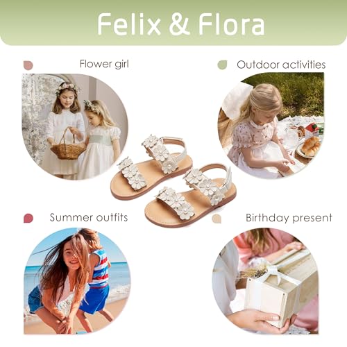 Image of Felix & Flora Toddler Girl Sandals - Flower Girl Dress Shoes Open Toe Little Kid Flats