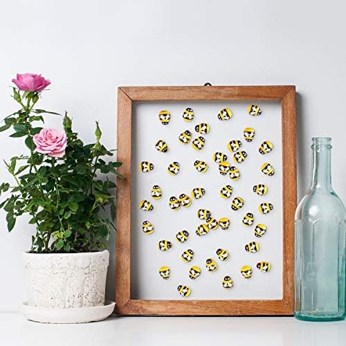 100 Pieces Tiny Wooden Bee Self Adhesive Bee Wooden Bee Wooden Stickers Bee for Embellish, Card Making, Decoration, Yellow