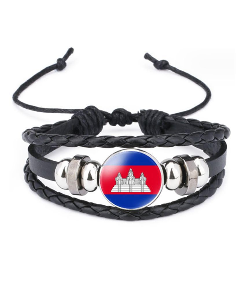 vmcoatdu World Many National Flags Bangle Retro Alloy Leather Bracelet for National Flag Braided Rope Bracelet Bangle