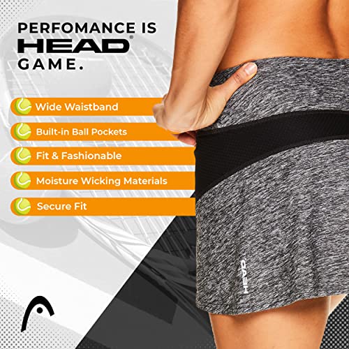 HEAD Saia feminina atlética para tênis – Saia para treino e corrida, Fresh Mesh Black Heather, Large