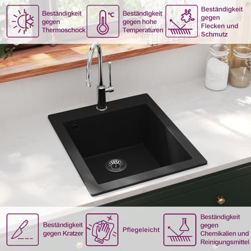 vidaXL Granitsp&uuml;le 42,5cm Schwarz K&uuml;chensp&uuml;le Einbausp&uuml;le Sp&uuml;le Sp&uuml;lbecken