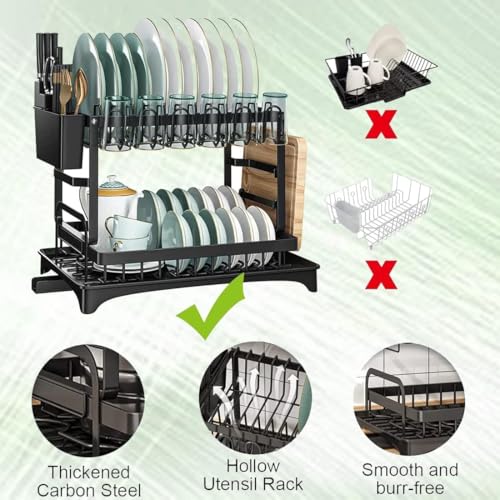 رف تخزين للمطبخ من اتش اس واي دي اي اطباق متعدد الوظائف ادوات المائدة تصريف المطبخ عيدان الطعام حامل سكاكين اكواب أسود