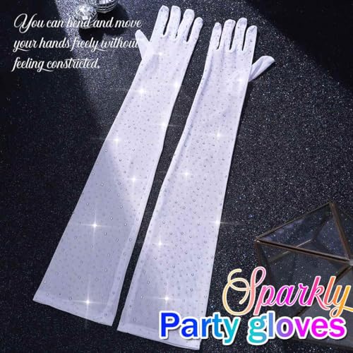 CASDRE Sparkly Rhinestone Gloves Long Mesh Elbow Length Arm Sleeves Wedding Prom Costume Gloves for Women2