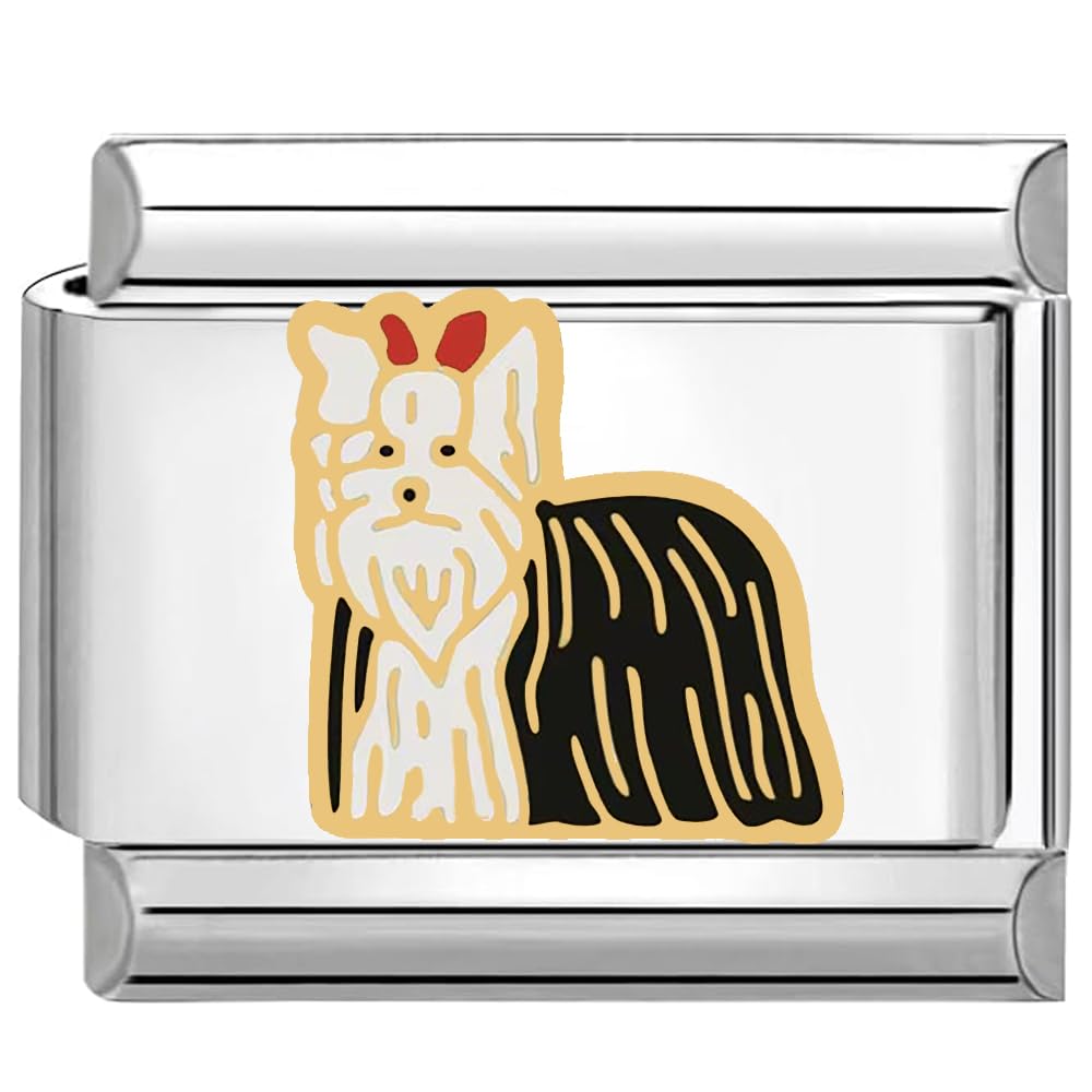 9mm Italian Charm Aufhänger Hündchen - Edelstahl Mit Zirkonia