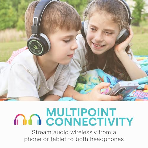 Image of MEE audio KidJamz Share Bluetooth Headphones for Kids with LED Lights, 85dB Volume Limiter, Microphone, 40h Battery; Childrens Headset for School /iPhone /iPad /Tablet (Model: KJ55BT-S, 2-Pack)