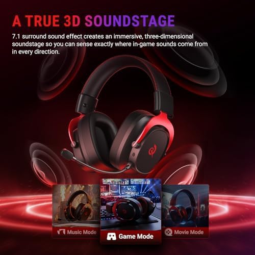 QCY Heroad VT200 Gaming Headset for PC: 53mm Neodymium Drivers - Detachable Noise Canceling Microphone - 2.4G/Bluetooth 6.0/Wired - Compatible for PS4/PS5, Switch, Xbox - 7.1 Surround Sound - 2