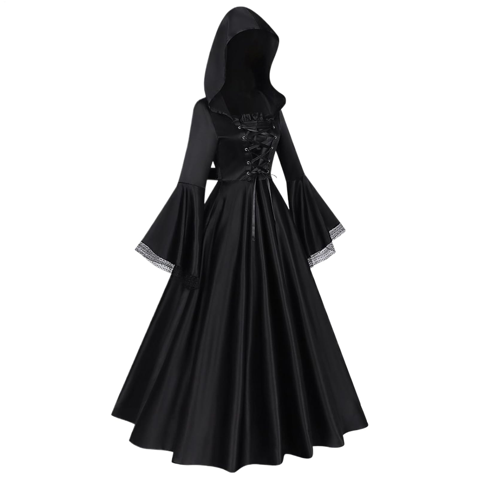Vestito da strega, abbigliamento per vacanze horror, abbigliamento a tema, design elaborato per sorelle, abito lungo fino a terra con cappello, traspirante e confortevole, uniforme cosplay spaventoso