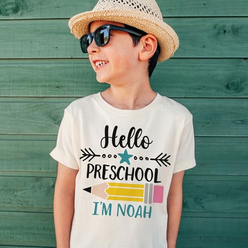Hello Preschool Personalized Shirts For Boys - Custom Name Back To School Pencil Outfit - Cute Gift For First Day Of School Announcement - Natural Toddler & Youth T-Shirt2