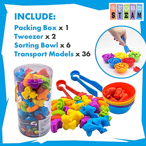 Unique Kids Counting Transport Matching Game With Sorting Cups, Color Classification And Sensory Training Educational Learning Toys Set Gift For Toddlers Preschool Ages 3 Years And Up (Transport) #TOP2