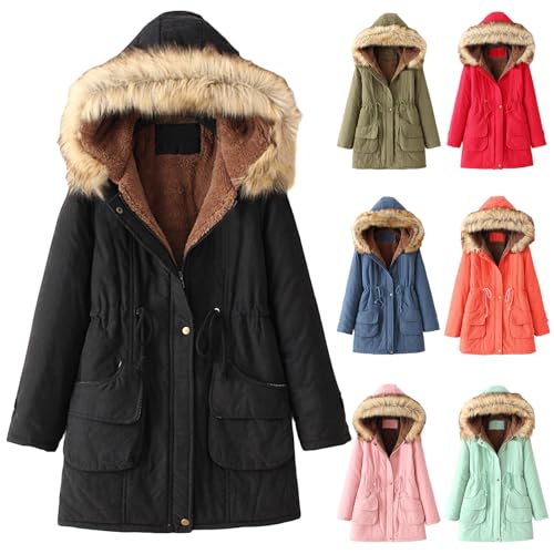 Kubbon Women's Winter Down Coat Fleece Lined Mid Length Parka Coats Long Sleeve Warm Puffer Jacket with Faux Fur Hood3