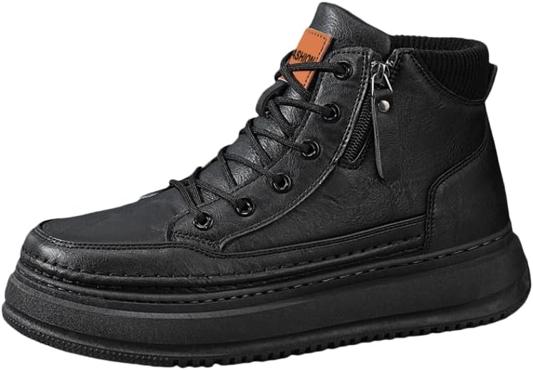 Men's fashionable short boots - thick-soled lace-up high-top casual shoes - comfortable and soft - suitable for all seasons and outdoor wear