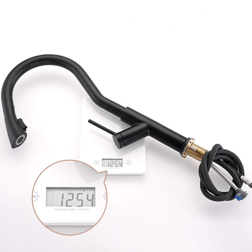 grifo del fregadero de la cocina, Grifo de cocina extraíble giratorio 360 ​​grados, latón, con una sola manija y modo chorro(Black)