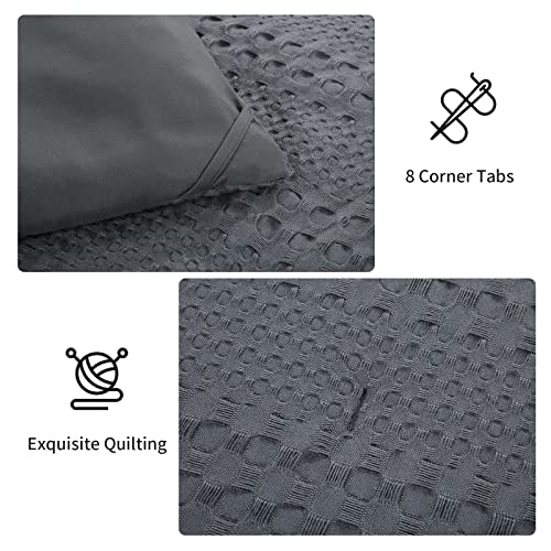 Hombys 120X120 Oversized King Waffle Weave Comforter Set, Lightweight Washed Microfiber Down Alternative Bed Comforter With 2 Pillow Shams,Extra Large Dark Grey Quilt Boho Comforters Sets #TOP7