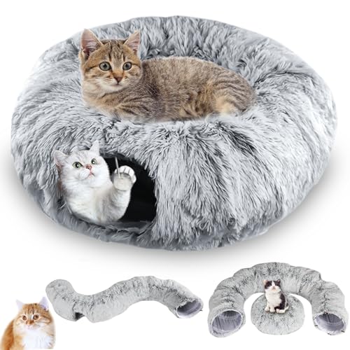 Katzentunnel, XXL Katzentunnel Große Katzen mit Schlafplatz & Bed Weiches, mit Zwei Eingängen Katzenhöhle & Hängende Bälle, Katzen Donut Cat Tunnel für Katze, Grau Katzentunnel, XXL Katzentunnel Große Katzen mit Schlafplatz & Bed Weiches, mit Zwei Eingängen Katzenhöhle & Hängende Bälle, Katzen Donut Cat Tunnel für Katze, Grau