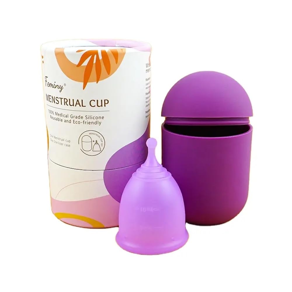FeminyUltraComfort Menstrual Cup with Stirilizer -Super Soft, Flexible, and Sensitively Designed for 12-Hour Comfort - Your Ultimate Tampon and Pad Alternative (L)