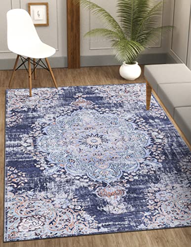 Camilson Large Machine Washable Area Rugs With Non-Slip Backing - 9X12 Ft Distressed Vintage Bohemian Rug For Living Room Bedroom, Stain And Water Resistant Indoor Carpet (9 X 12, Blue) #TOP1