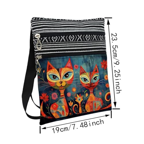 Ethnic Floral Cat Messenger Bag Small Ethnic Pattern Printed Adjustable Strap Crossbody Zipper Bag Ethnic Floral Cat Phone Bag Wallet Cute Shoulder Handbag for Women -32