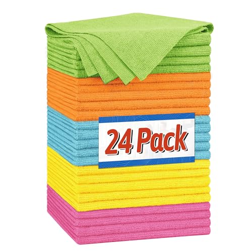 FIXSMITH Shop Towels, Microfiber Cleaning Cloth Bulk, 24 Pack Microfiber Towels for Cars, All-Purpose Absorbent Cleaning Rags, Dust Cloth for Automotive, Mechanic, Garage, Bar, 11.5 x 11.5 inch