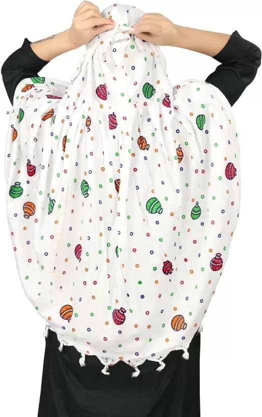 Image of SIXSIGMA Cotton Long Scarf Cum Mask scarves Usable for vehicle Driver | White Printed Design | Universal Size | For Girl & Women | Breathable Sun Protection Light Weight