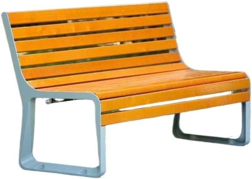 Garden Park Chair with Backrest Outdoor Bench Aluminum Frame Wooden Seat Plate Rest Area Seat(Small)