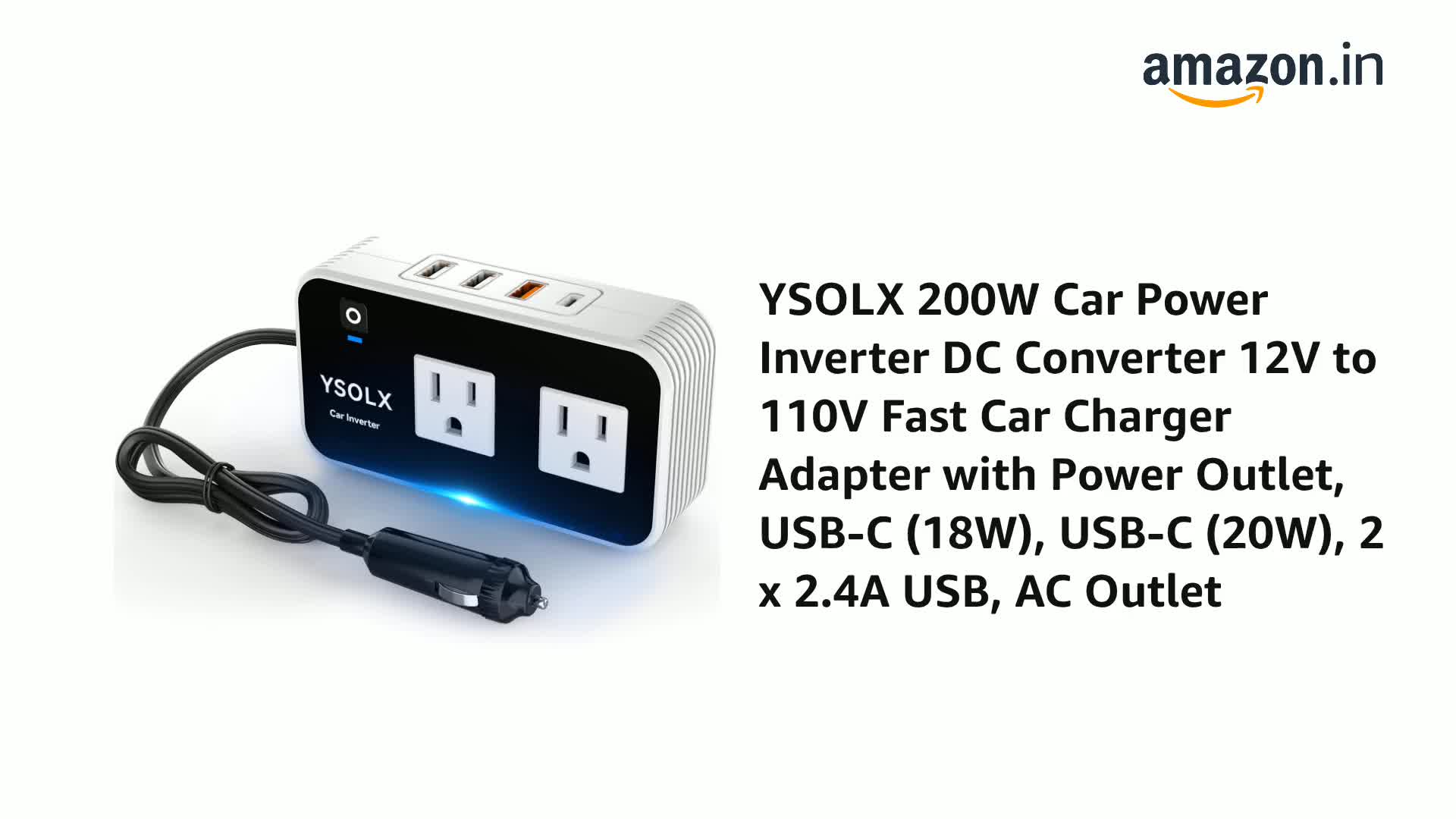 200W Power Inverter - DC 12V To AC 110V Converter With Type-C 20W Fast Charging