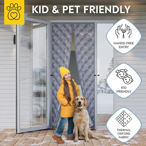 Image of AUGO Thermal Door Curtain - Thermal Door Cover for Winter - Magnetic Thermal Insulated Door Curtain for Winter - Winter Door Insulation - Keeps Warm Air in & Cold Air Out - Home Winterizing Products