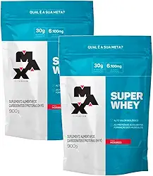 Kit 2x Super Whey Protein Morango 900g Max Titanium