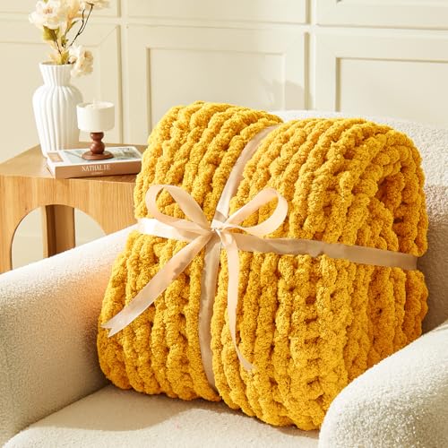 Image of Inhand Honey Gold Chunky Chenille Yarn for Hand Knitting,Thick Bulky Fall Decor Blanket Yarn for Crocheting,Soft Fluffy Yarn for Autumn Crochet Gifts for Women /Beginners,8 Pack (29.5Yds /8.4oz Each)