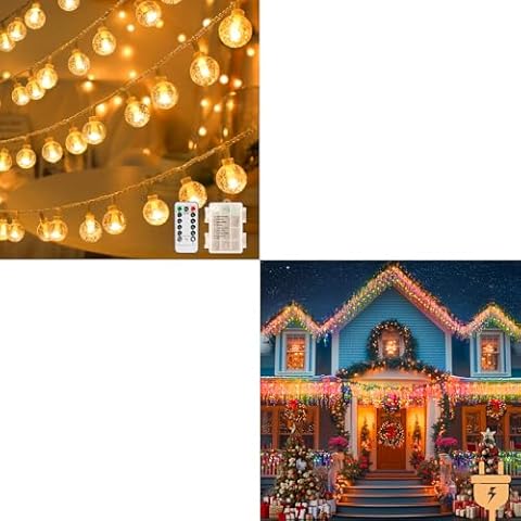 XZAI 800LED 50FT, Fairy Icicle String Lights, Plug-in, Multi-Color & Warm White, Globe String Lights, Warn Yellow,Crystal Globe Fairy String Lights Battery Operated 33ft 100LED String Lights Cover