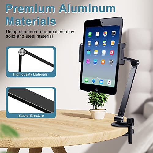 Zexmte Tablet Stand Holder, Adjustable Desktop Tablet Holder Mount Foldable Phone Stand With 360° Swivel Phone Clamp Mount Holder,Stable Tablet Stand For Ipad 4.7-12.9" Tablets/Phones-Black #TOP1