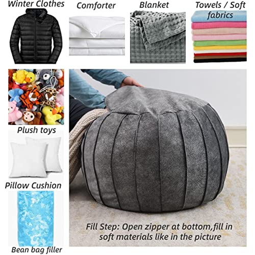 Comfortland Unstuffed Ottoman Pouf Cover, Faux Suede Poufs For Living Room, Large Round Foot Rest, Floor Storage Poof, Bean Bag Ottomans (Empty & New) For Bedroom, Or Gifts Grey #TOP4