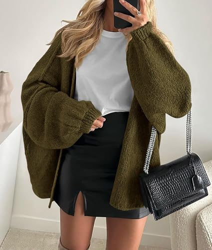 Image of PRETTYGARDEN Womens Oversized Cardigan Sweaters 2026 Fall Long Lantern Sleeve Knit Open Front Lightweight Sweater