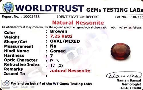 Image of 7.00 Ratti Certified Natural Hessonite Garnet A1+ Quality (Gomed Siloni) Loose Gemstone for Man and Woman