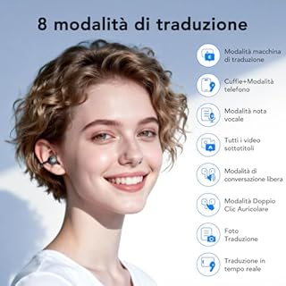 NE32 AI cuffie traduzione simultanea, auricolari per traduzione 3 in 1 per 150 lingue con app, 9 molità di traduzione,cuffie traduttore istantaneo, Cuffie Bluetooth 6.0 con schermo LCD, per viaggio.