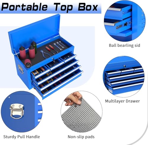 Image of 8-Drawer Rolling Tool Chest Tool Box,Removable Tool Storage Cabinet with 4 Wheels and Drawers,2 in 1 Portable Toolbox Organizer, Tool Chest with Lockable Drawer Gifts for Men, Blue