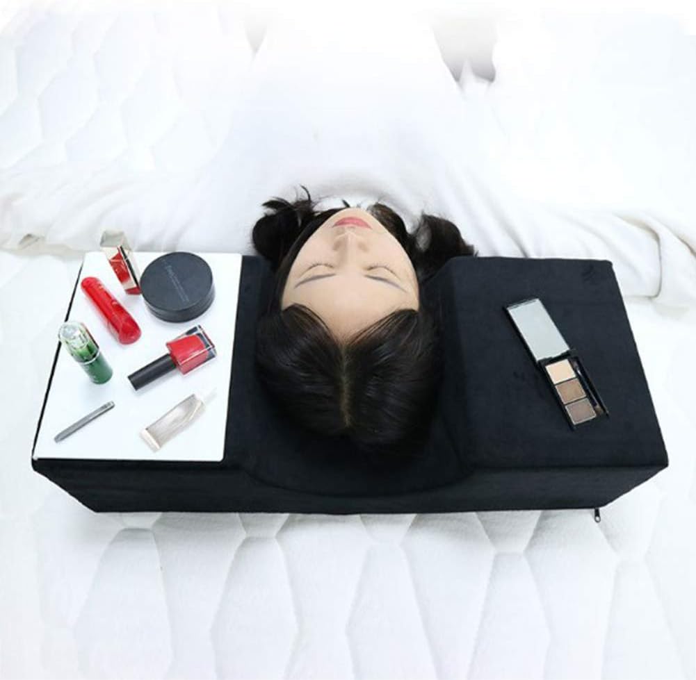 MORE11 Beauty Pillow, Waterproof Comfortable PU Leather Ergonomic Support Extension Curve Salon Use Neck Special Grafting Eyelash Pillow, Beauty Supplies(Black)