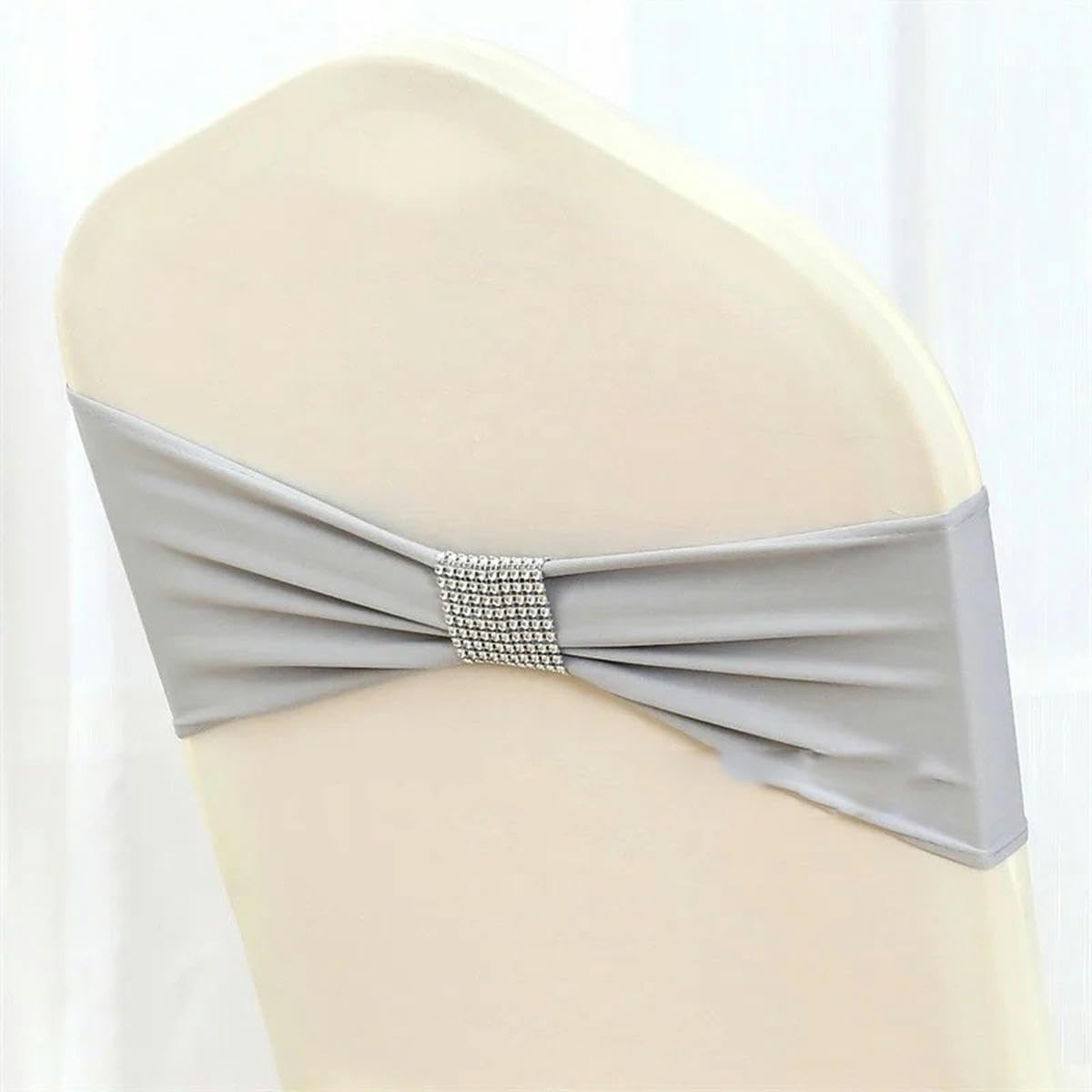 Net Buckle Band Spandex Chair Sash Tie Bow for Cover Decoration-pink-10 Pcs (Silver 50pcs)