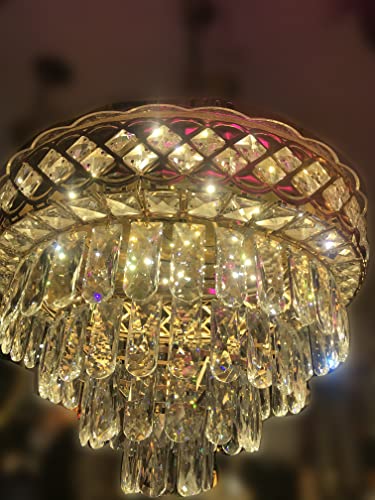 Image of Sanleen Round Shape k9 Crystal LED Chandelier Multicolour | Modern Metal Hanging Ceiling Light for Living Room Bedroom Dining Hall Home Decor | Luxury Decorative Crystal Lighting Fixture