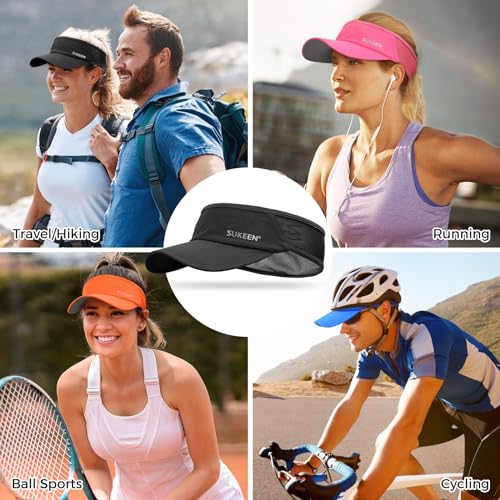 Sukeen Sun Visor Hat, UPF 50+ UV Sun Protective, Running Golf Hat, Cooling Elastic Visor with Breathable Sweatband, Sport Cap for Tennis Cycling Gery Black - Image 5