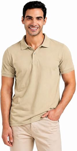 Crafted Signature Men's Cotton-Polyester Solid Polo T-Shirt, Half Sleeves, Regular Fit, Ribbed Collar