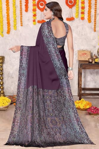 Image of MIRCHI FASHION Women Saree Abstract Print Chiffon | Breathable Lightweight Casual Sari for Regular Use and Office with Unstitched Blouse (Available in 25 Colors)