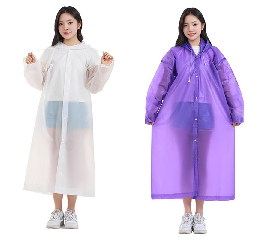 Image of Rain Ponchos for Adults, Reusable PEVA Rain Coats for Women Men Waterproof Lightweight Long Rain Jackets with Hood