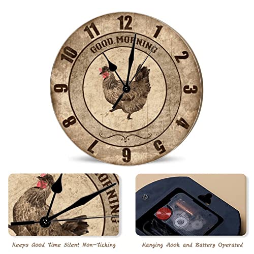 Horloge murale en bois style rustique de 38 cm pour cuisine