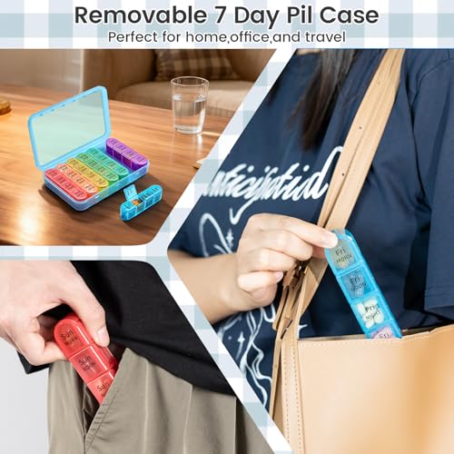 Image of Daviky Pill Organizer, Daily Pill Box 7 Day, Weekly Pill Organizer 4 Times a Day, Large Travel Pill Case with 28 Compartment to Hold Medicine, Vitamin and Supplement (Blue)