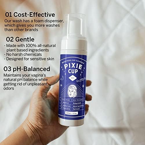 Pixie Menstrual Cup Wash - Foaming Dispenser - Cleaner Sterilizer for Period Cups & Discs - pH Balanced & Natural Organic Ingredients - Most Loved Formula To Wash Your Cup - Bamboo Printed Lid (6.5oz)