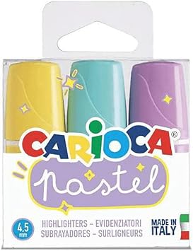 Carioca Pastel Markers 3-Pack Mini Super Washable Felt Tip Pens, Soft Pastel Colors, Conical Blocked Tip for Double Stroke, Art & School Supplies, Made in Italy