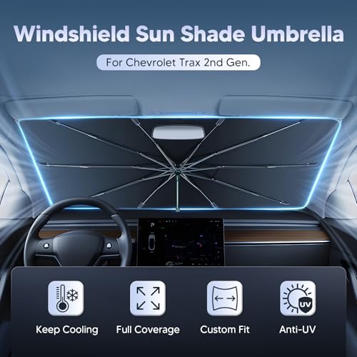 Image of Autorder Windshield Sun Shade Umbrella for 2024-2026 Chevy Chevrolet Trax Accessories,Upgraded Ice Crystal Material,Easy Setup Umbrella Sunshade for Car Windshield,100% Sun Blocking