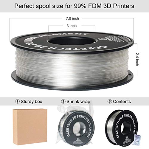 Image of GEEETECH 1.75mm PLA 3D Printer Filament, 1kg Spool, Upgrade Tidy Winding Tangle-Free, Dimensional Accuracy + /- 0.03mm, (Transparent)
